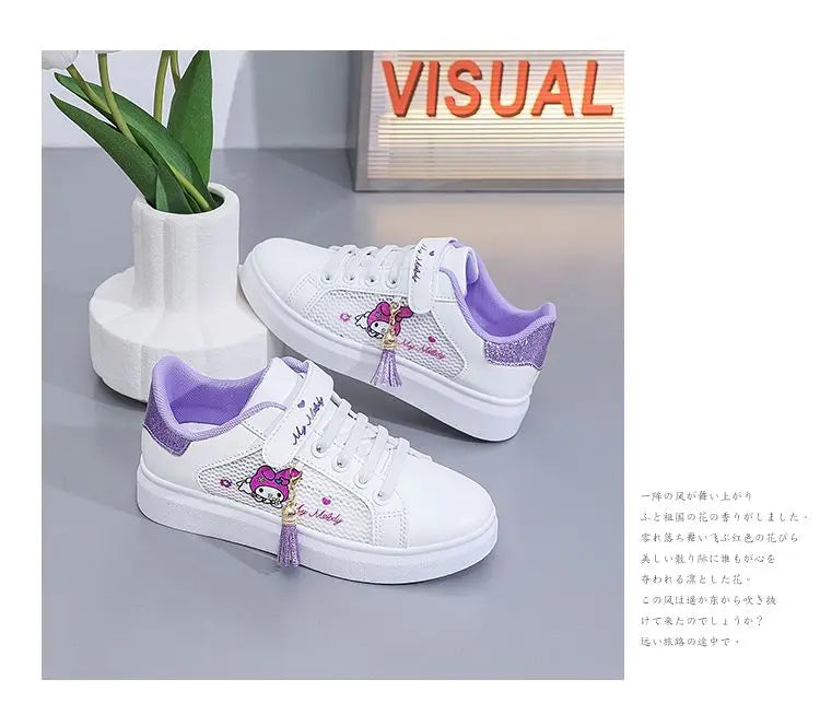 Sanrio hello kitty  spring autumn non-slip net shoes girl casual shoes cartoon board shoes kuromi sports shoes cute Sneakers