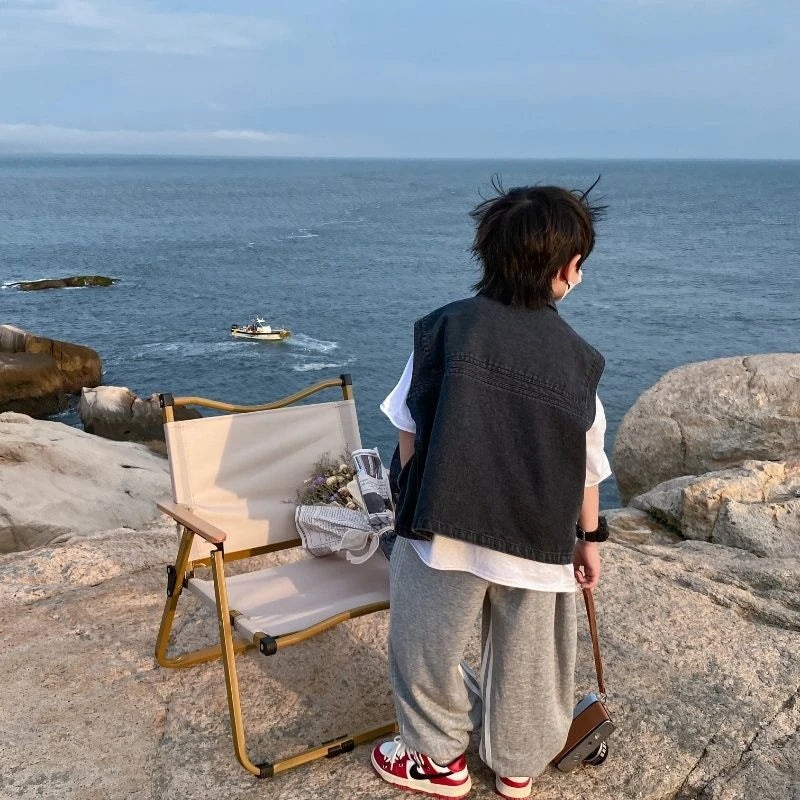 2025 New Boys Denim Vest Sleeveless Toddler Boys Spring Autumn Stylish Kids Jacket