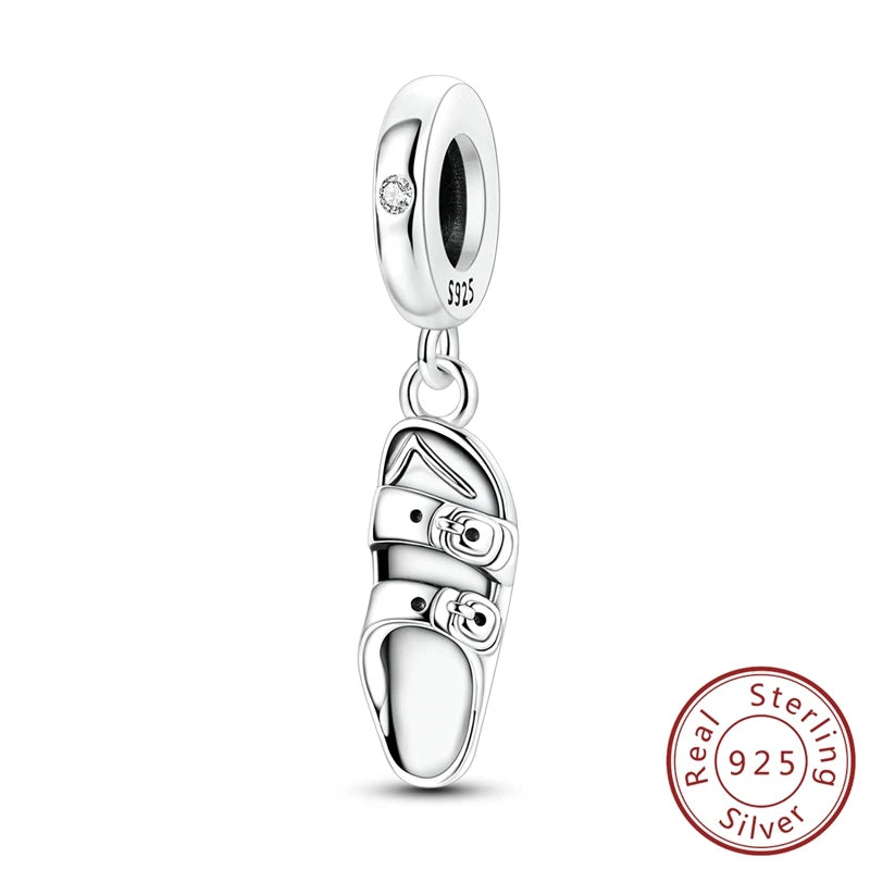 925 Sterling Silver Original Pink Ballet Shoes Charms Ballet Dancer Pendants For Women DIY Bead Fit Original Bracelet Necklace