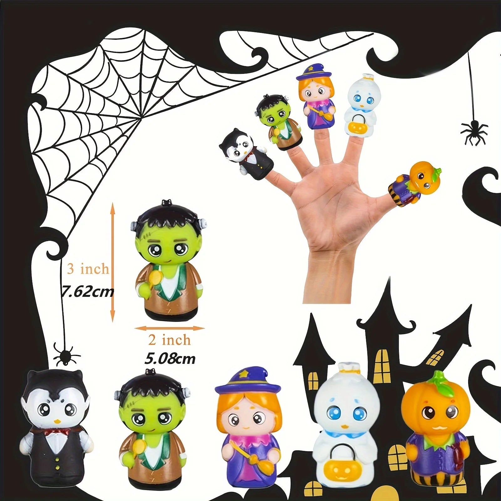 Halloween Finger Puppets Ghost Vampire Witch Pumpkin Frankenstein Characters Finger Puppets Set for Party Favors Pretend Play