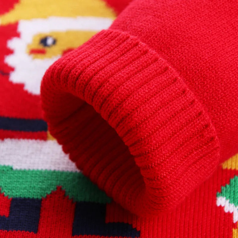 Winter Children Sweater Red Santa Claus Snowflake Pattern Boy Girl Knitting Sweater Happy New Year Gift Kid Christmas Clothing