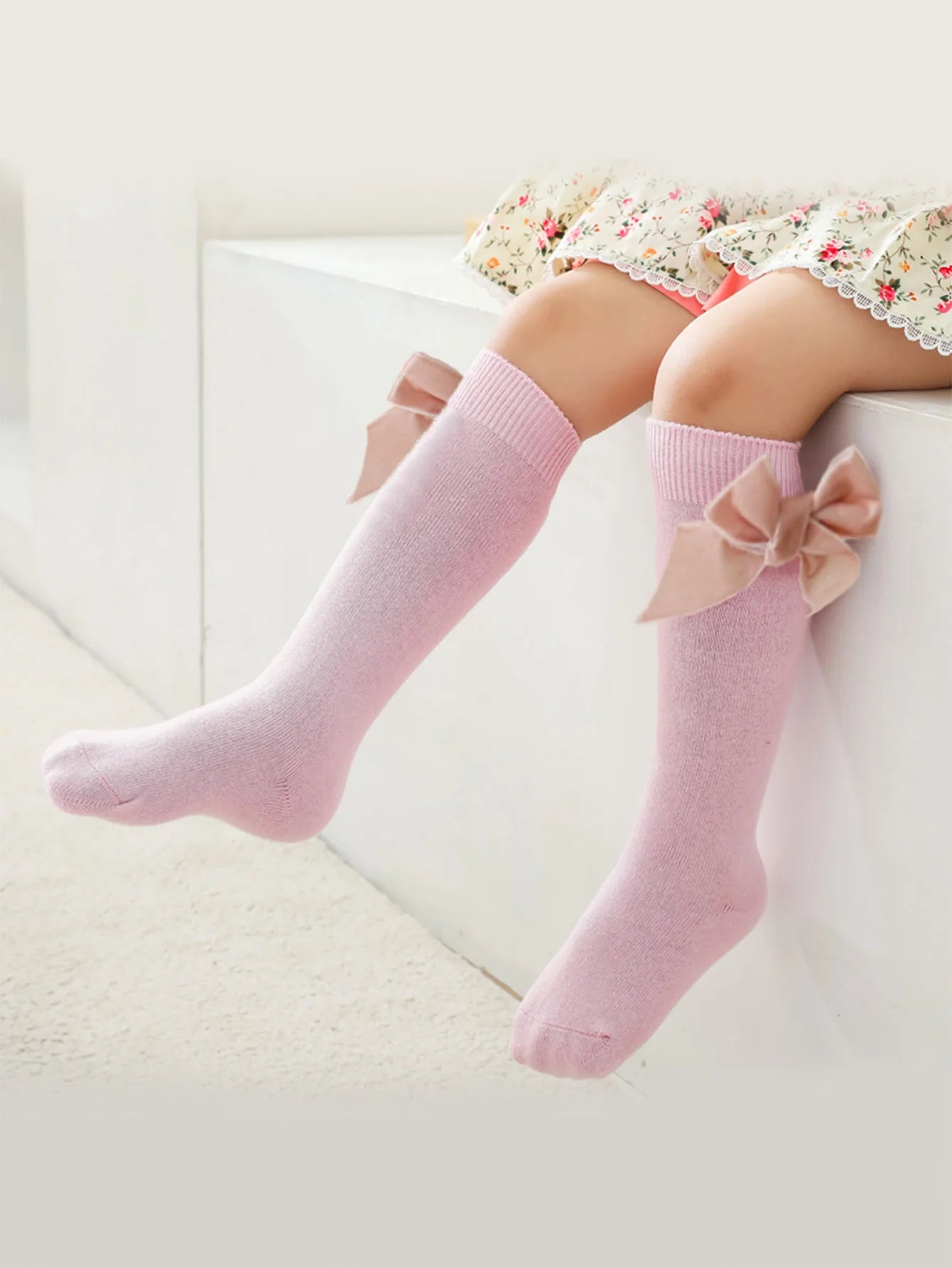 6 Pairs Baby Girls Socks with Lint Bowknot Decoration, Soft Anti-Slip Toddler Princess Stockings for 6-72 Months Infant Daily Life