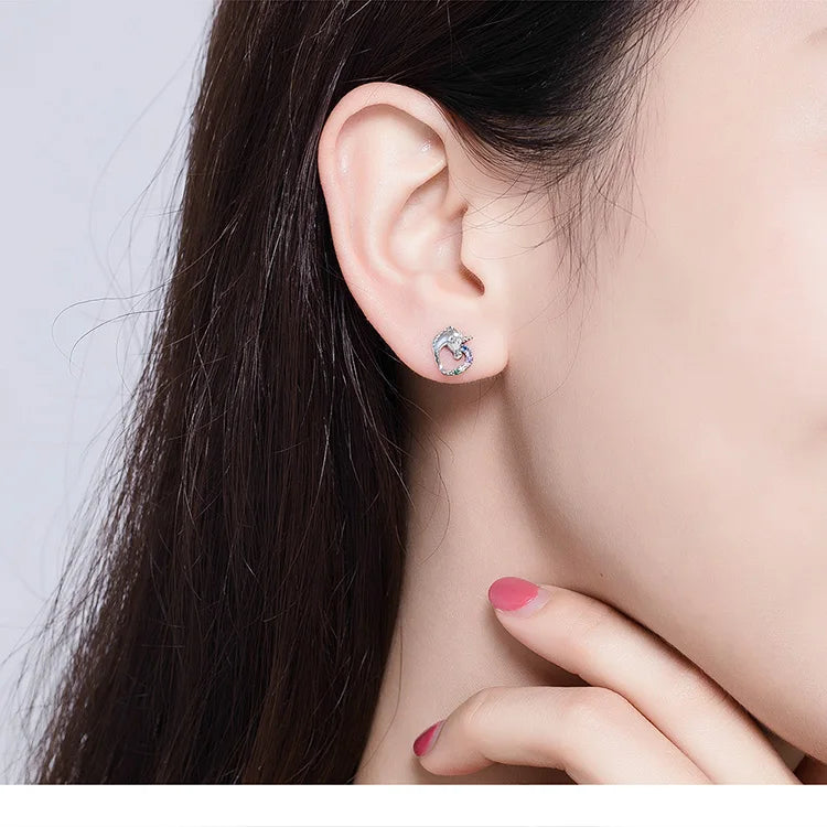 Bamoer 925 Sterling Silver Luxury Girl Earrings Rainbow Butterfy Cute Fancy Funny Ear Stud Original for Women Party Fine Jewelry