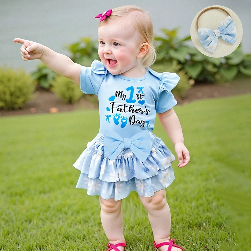 Daddy s Little Princess Father s Day Matching Outfits Letter Print Romper Shorts Headband 3Pcs Clothing Set for Baby Girl