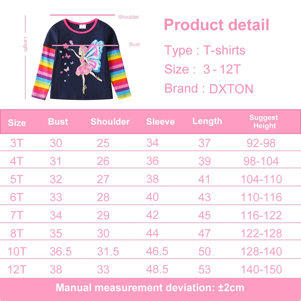 DXTON Toddlers Girls T-shirt Autumn Spring Children Long Sleeve T-shirts Floral Kids Top Tee For Girls Butterfly Cotton Clothing