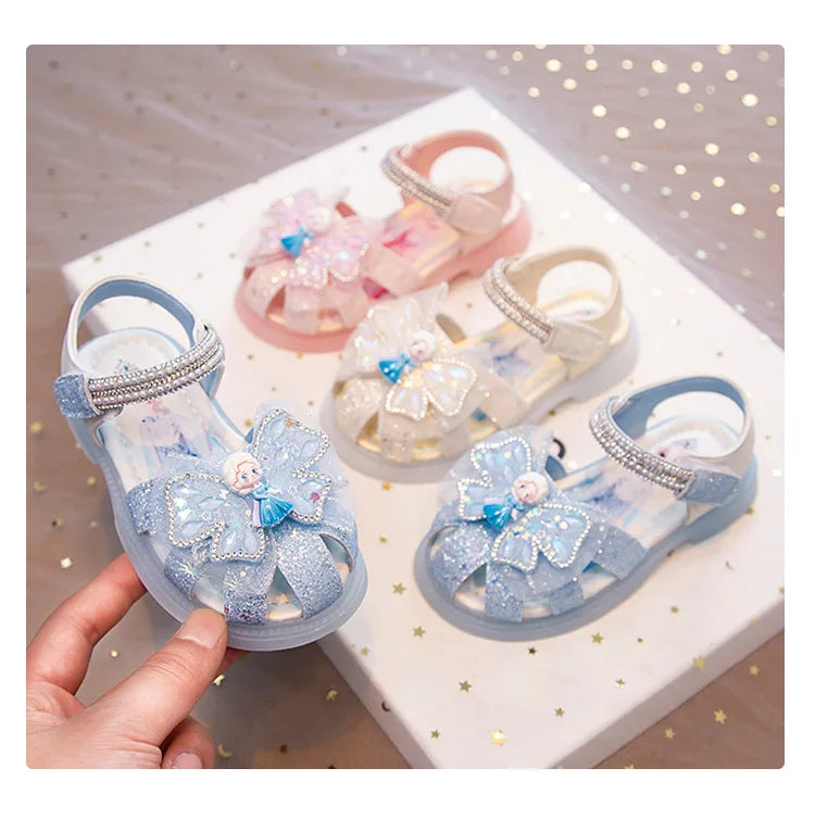 Kids'Sandalsl Led Light Elsa Princess Frozen PU Leather Sequin Pearl Summer Shoes Anti-slip Breathable Pink Blue Size 22-32
