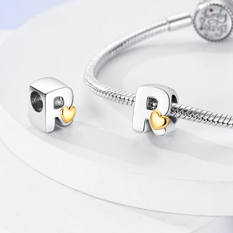 925 Sterling Silver DIY Alphabet Charms Beads LOVE Heart Letter Fit Original Bracelet Bangle Necklace Jewelry Marking Gift