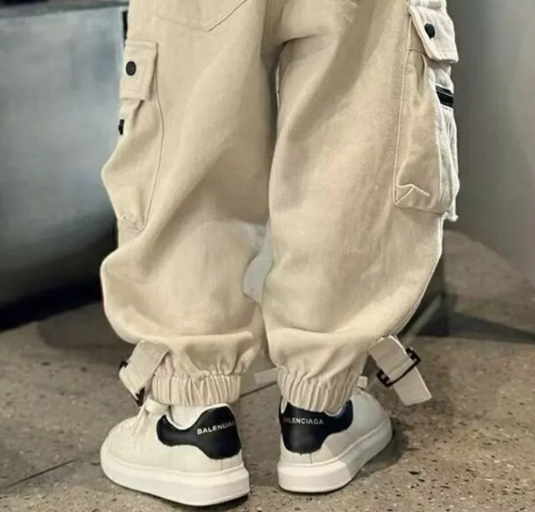 2025 New Boys' Cargo Pants Spring Autumn Casual Street Dance Cuffed Ankle Long Pants Toddler Boys