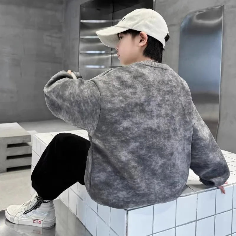 Boys' Middle/Big Kids 2025 New Spring/Autumn Long Sleeve Korean Style Edgy Loose Fit Sweatshirt Tops