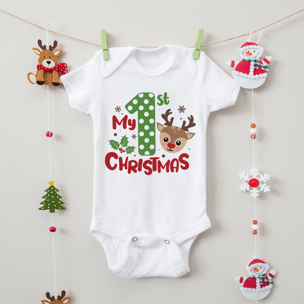 First Christmas Print Baby Bodysuits Boys Girls Xmas Cute Clothes Toddler Romper Newbron Christmas Gift Xmas Party Outfits