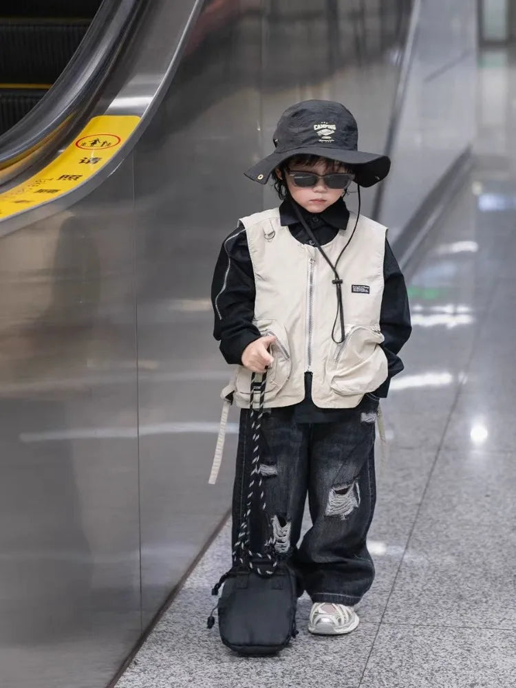 Kids' Korean Style Ripped Jeans Edgy Streetwear Pants for Toddler Boys & Girls Spring/Fall