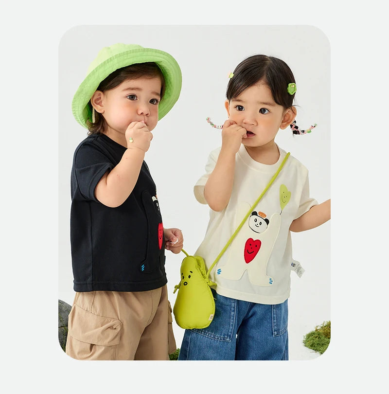 Mini Bala Boys And Girls Kids Short Sleeve T-Shirt 2025 New Spring White Black Baby Pure Cotton Top for Daily Life Casual