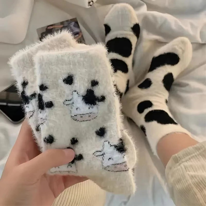 Winter Warm Padded Socks Thickened Mink Plush SocksCute Cartoon Soft Comfortable SkinFriendly Girls Socks Autumn Home Sleepwear