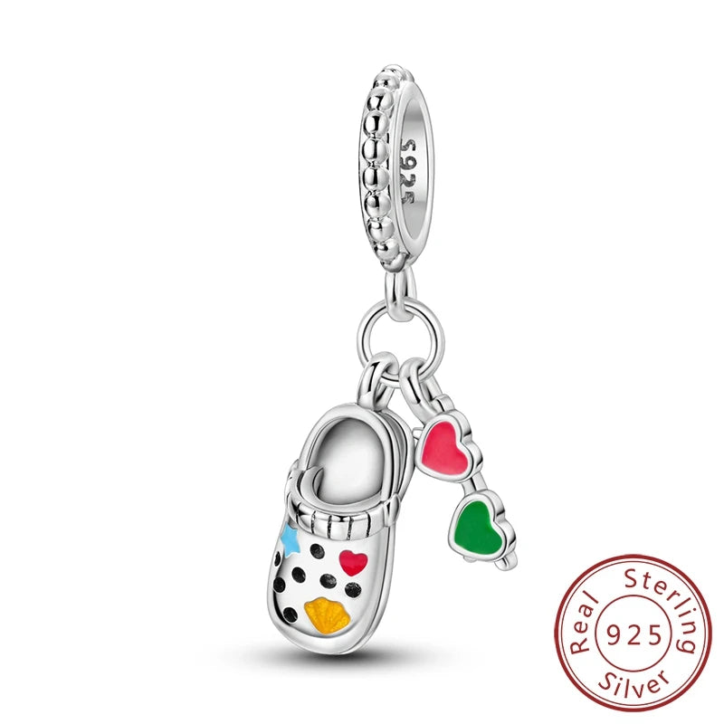 925 Sterling Silver Original Pink Ballet Shoes Charms Ballet Dancer Pendants For Women DIY Bead Fit Original Bracelet Necklace