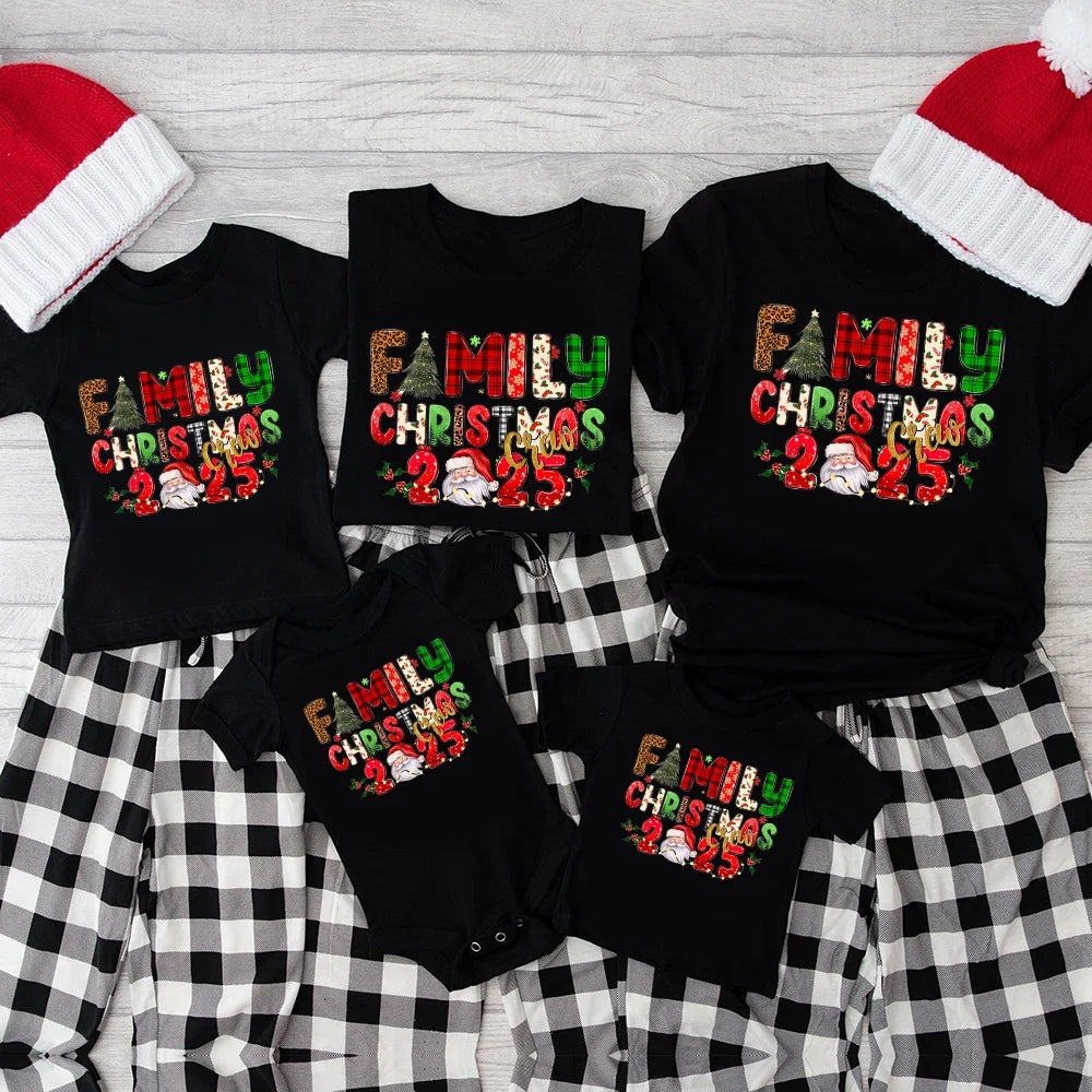 Family Christmas Crew 2025 Matching Shirt Christmas New Year Family Short Sleeve Tees Shirt Outfit Holiday Clothing Xmas Gift