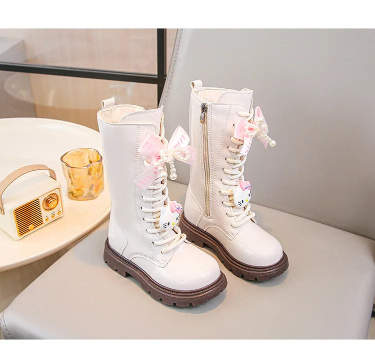 Kids'Casual Shoes Long Boots PU Leather Cartoon Kuromi Winter Shoes For Girls Anti-slip Warm Black Beige Shoes Size 26-37