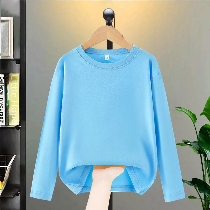 New children's long-sleeved T-shirt for boys, suitable for spring and autumn. Pure cotton upper garment for medium and large chi
