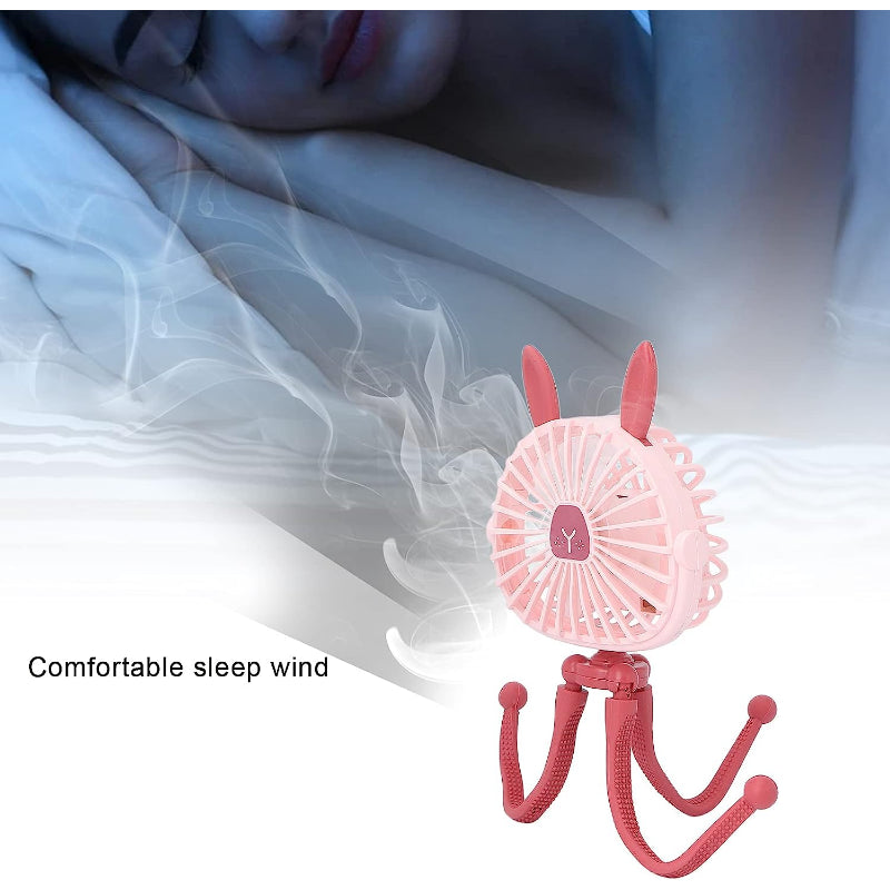 Baby Stroller Cooling Fan, Portable Fan with Tripod Clip on, Handheld Fan USB Rechargeable for Bed, Car Seat, Travel, Camping