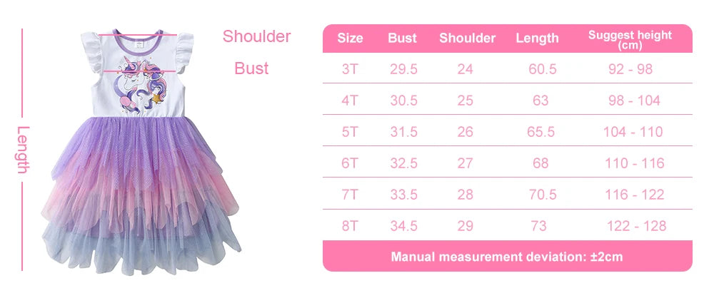 VIKITA Summer Kids Dresses Flying Sleeve Unicorn Children Dress Cartoon Print Tutu Girls Dress  Baby Irregular Party Clothing