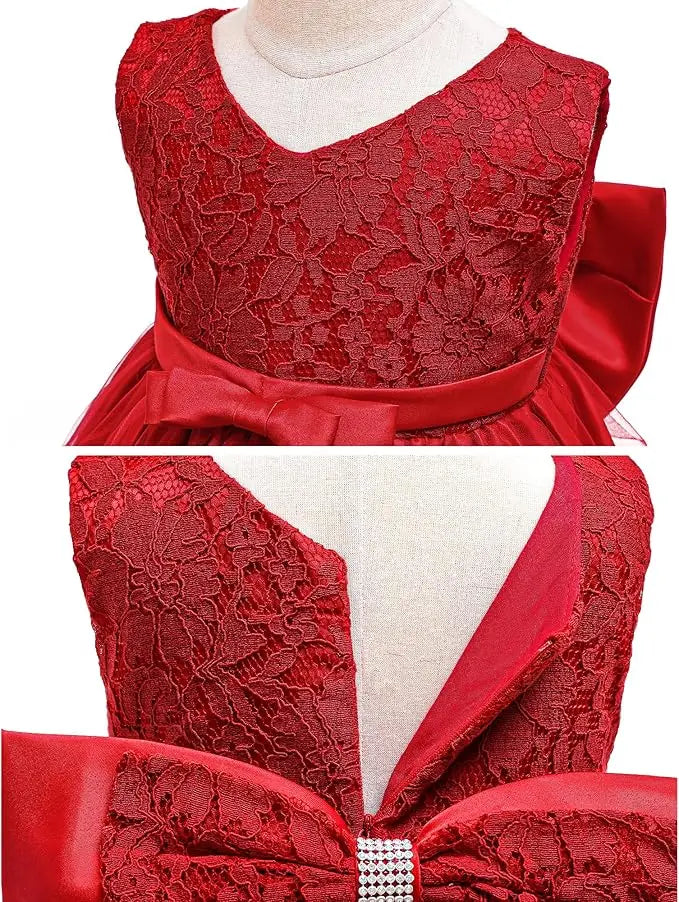 New Year Dress For Girls White Bridesmaid Dresses For Wedding Prom Gown Big Bow Girls Elegant Dresses Red Puffy Christmas Dress