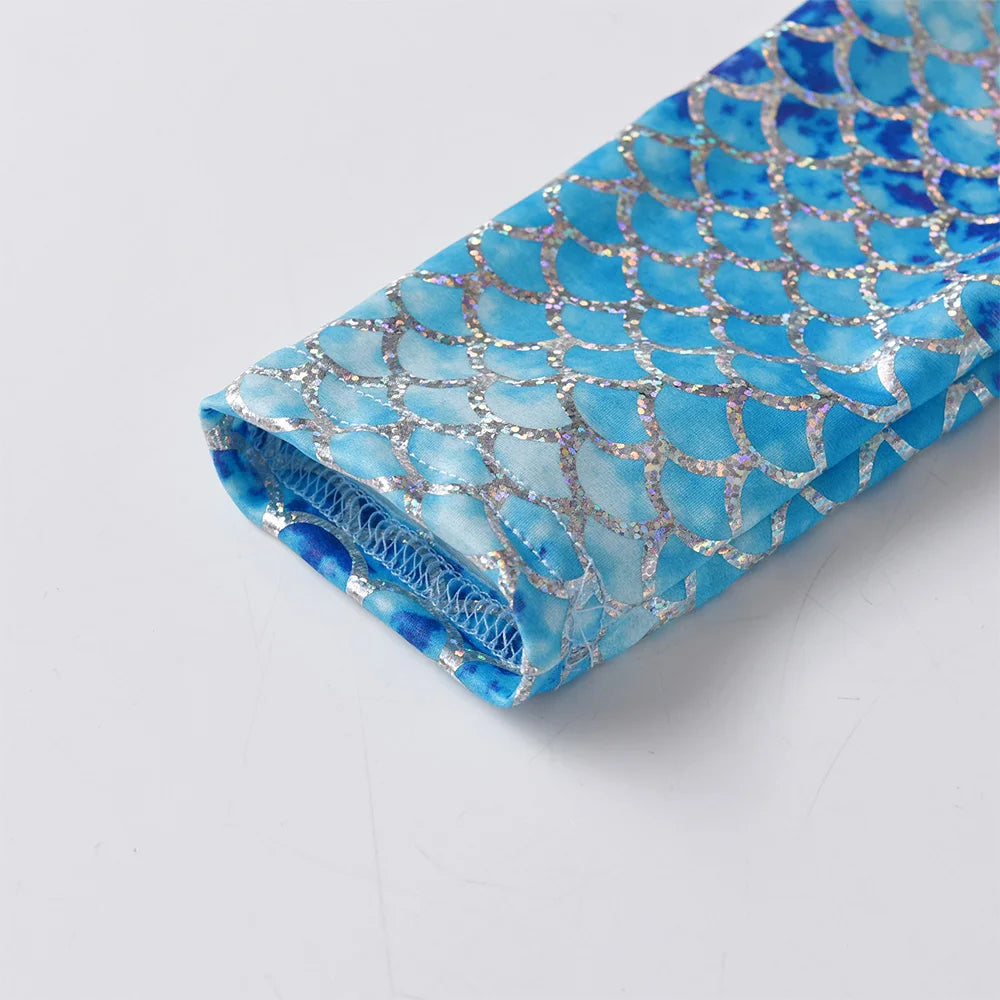 VIKITA Girls Blue Mermaid Print Tutu Dresses Kids Beach Vacation Birthday Party Gradient Princess Mesh Tulle Frocks 8 Years Old