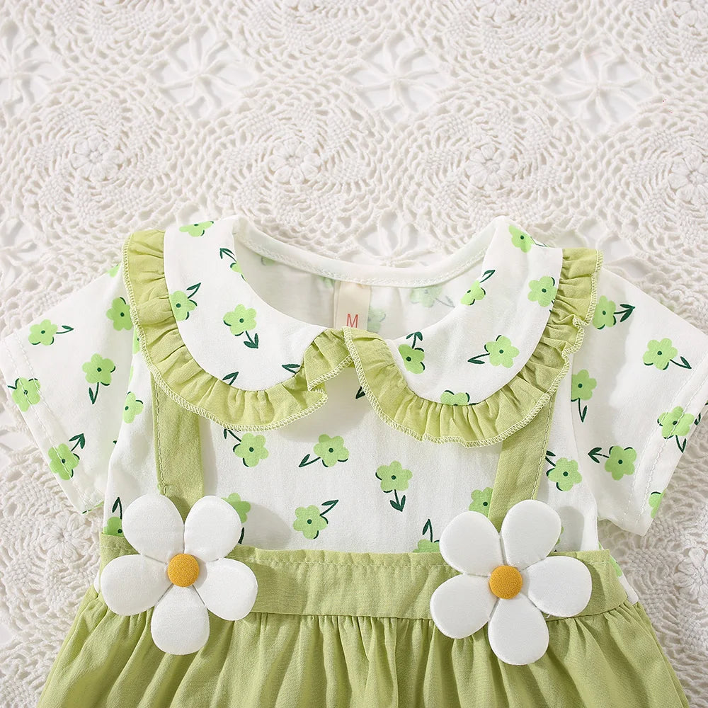 Summer New Style Fake Two Short Sleeved Baby Girl Dress, Small Floral Petal Collar Children'S Clothing (6-24 Months)