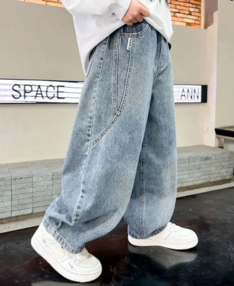 2025 Spring New Boys Loose Fit Jeans Long Pants for Toddler & Big Kids, Handsome Casual Denim Pants, Trendy Kids Clothing