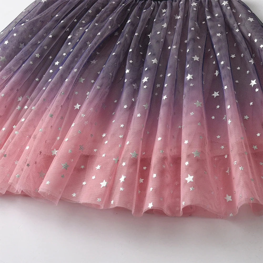 VIKITA Kids Gradient Shiny Sequined Princess Tulle Skirt Girls Birthday Party Ballet Dance Starry Mini Skirts Kids Clothing