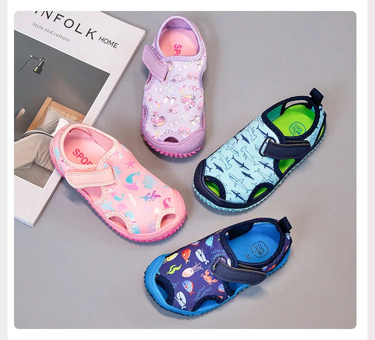 Kids'Sandals Canvas Prehobbler Baby Summer Beach Shoes Printing For Children Breathable Anti-slip Purple Blue Shoes Size 21-31