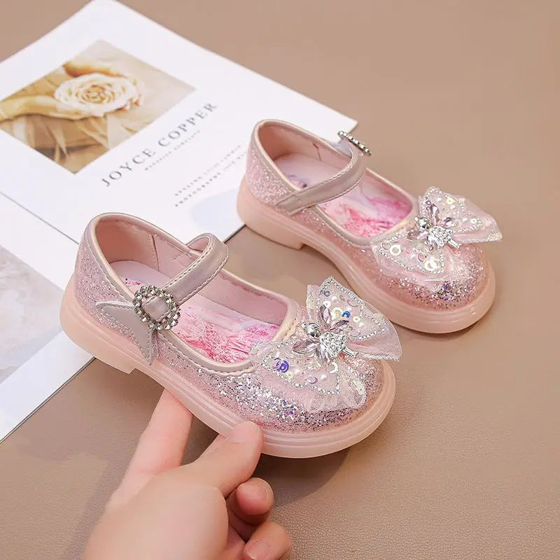 Disney Children's High Heel Princess Elsa Party LED Light Shoes Summer Girls Sandals Baby Girls' Crystal Blue Pink Shoes 23-34