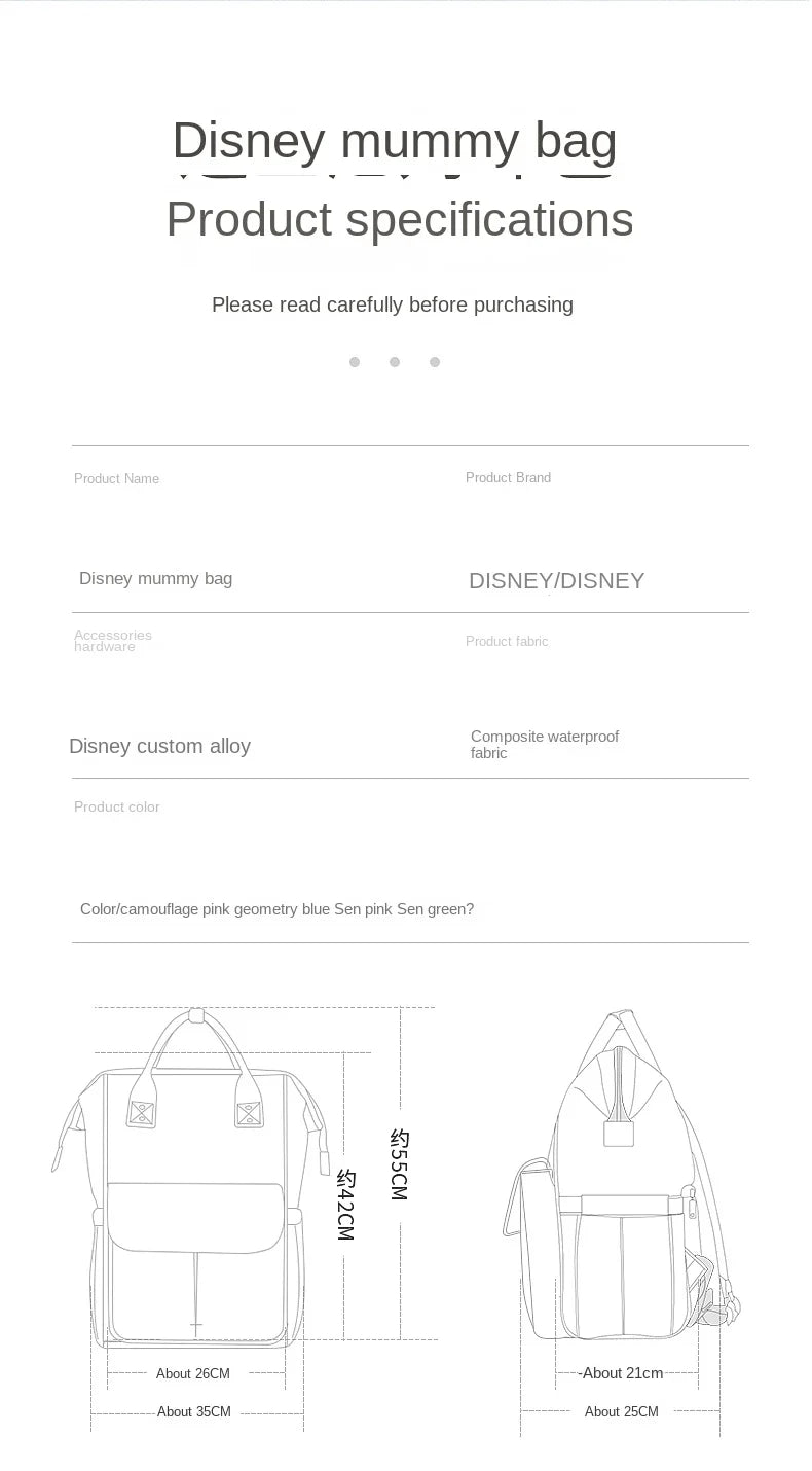 Disney Mickey's New Diaper Bag Backpack Cartoon Cute Baby Bag Multifunctional Baby Diaper Bag Luxury Brand Original Backpack