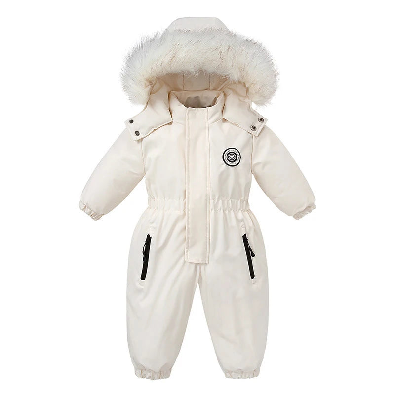 Winter Baby Ski Suit Plus Velvet Baby Jumpsuit Boys Overalls Warm Kids Clothes Waterproof Children Clothing Set 1-5 Years