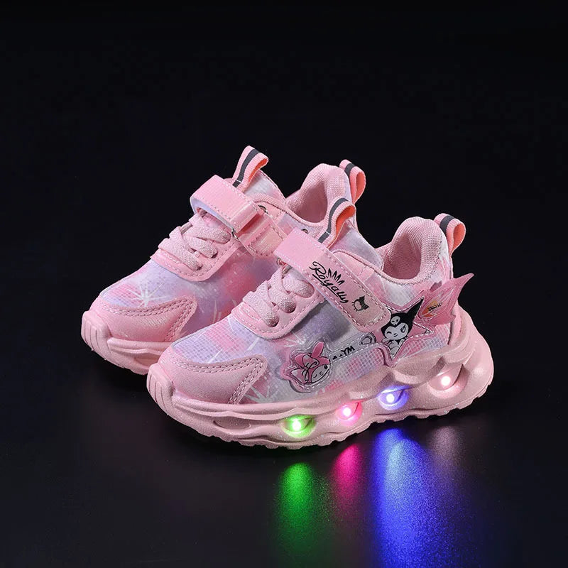 Kids'Casual Shoes Girls Led Light Cartoon PU Leather Spring Fashion Flat Bottom Anti-slip Soft Bottom Pink Purple Size 21-30