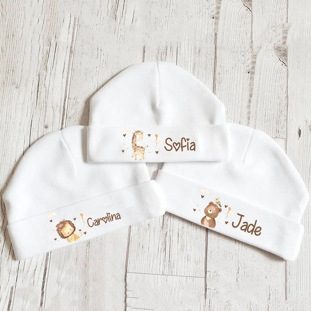 Personalised Baby Hat Newborn Hospital Hat Baby Beanies Cap with Name Infant Cotton Hats Infant Shower Gift