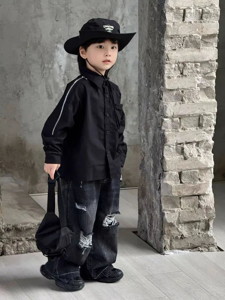Kids' Korean Style Ripped Jeans Edgy Streetwear Pants for Toddler Boys & Girls Spring/Fall