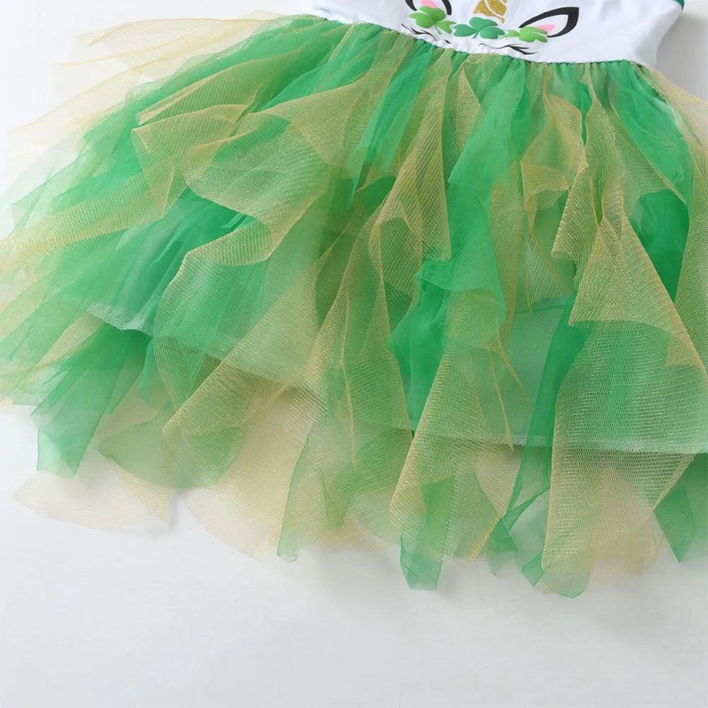 VIKITA Toddlers Girls Green Irregular Tulle Mesh Dress Girls Spaghetti Strap Unicorn Festival Party Princess Tutu Sling Dresses