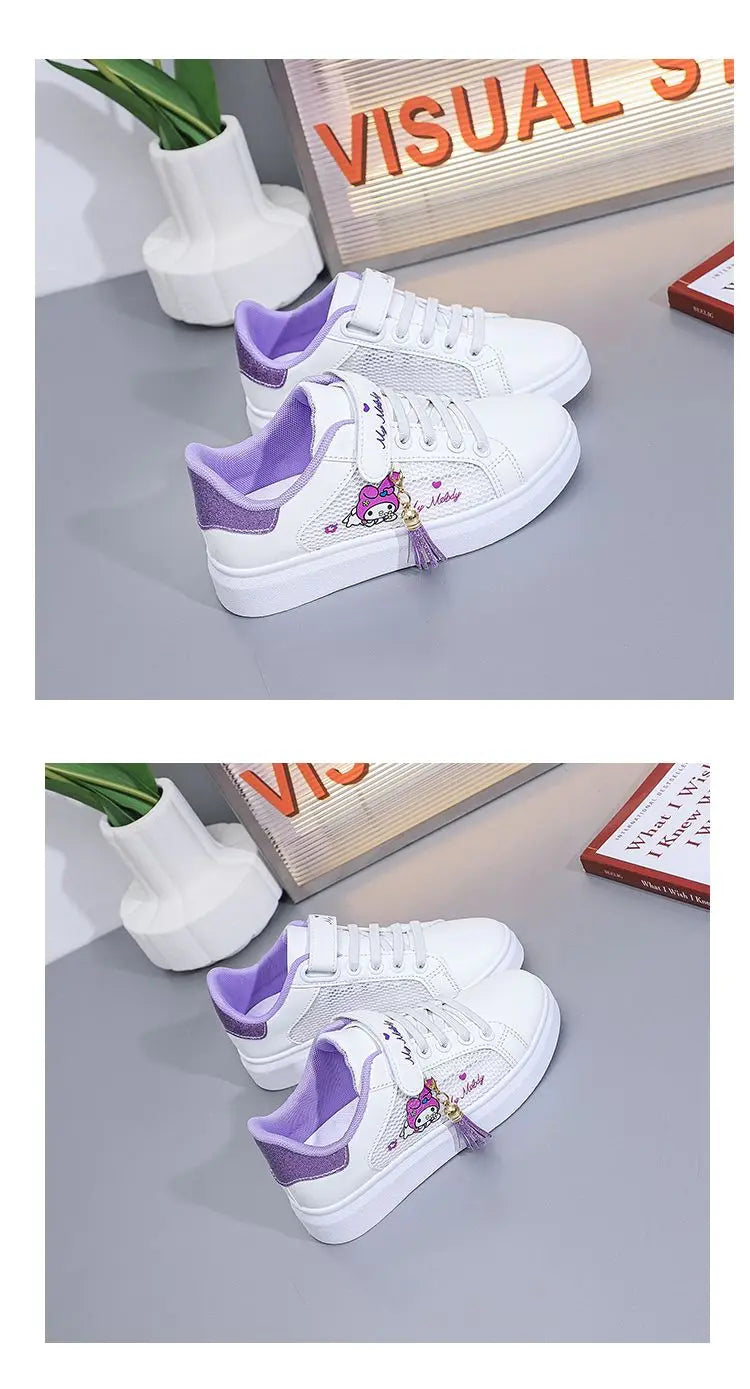Sanrio hello kitty  spring autumn non-slip net shoes girl casual shoes cartoon board shoes kuromi sports shoes cute Sneakers