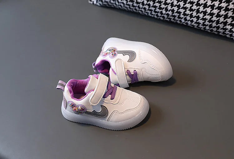 Kids'Casual Shoes Children Led Light Cartoon PU Leather Spring Anti-slip Soft Bottom Sneakers Black Pink Size 21-30