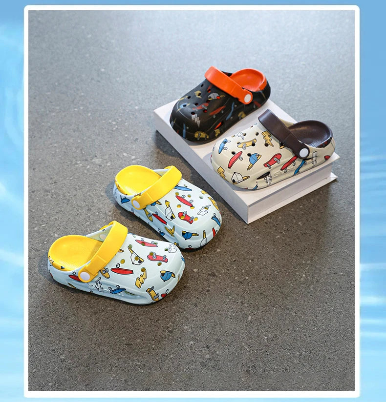 Kids'Sandals PU Leather Summer Beach Shoes Printing For Children Breathable Soft Thick Bottom Khaki Yellow Shoes Size 26-38