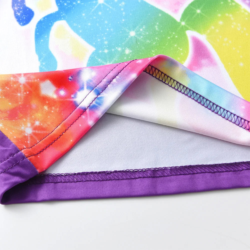 VIKITA Girls Short Sleeve T Shirt Kids Polyester Licorne Print Tees Colorful Cartoon Casual School Daily Costumes Tops and Tees