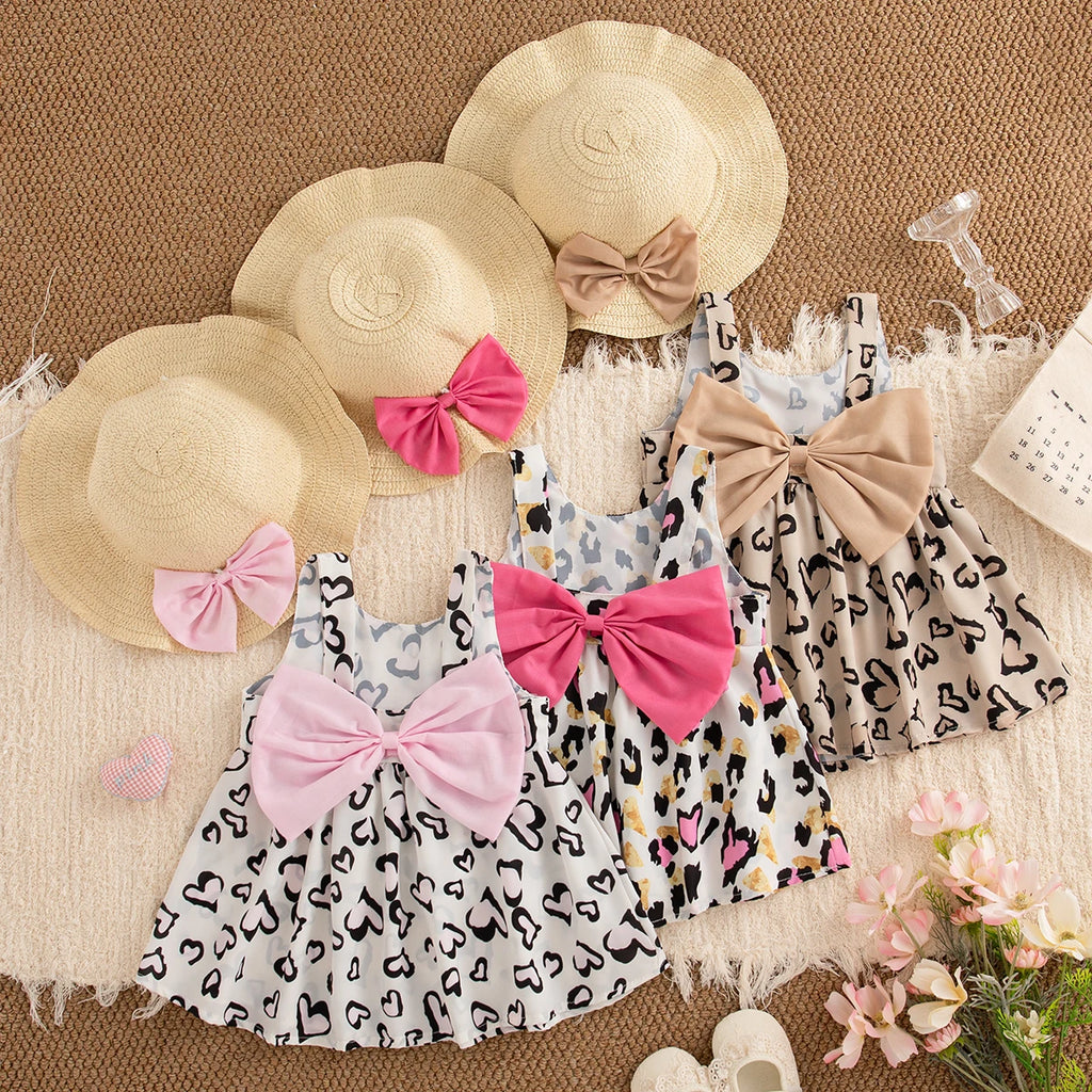 Summer New Sweet Bow Baby Girl Dress, Cute And Caring Children'S Clothes With Free Hat Suitable For Babies Aged 6-24 Months