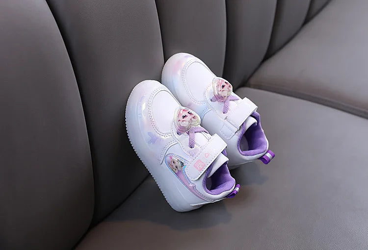 Disney Kids Girls Shoes Children Sneakers Girls Elsa Frozen Princess Casual Sport Student Shoes LED Lights Shoes Size 21-30