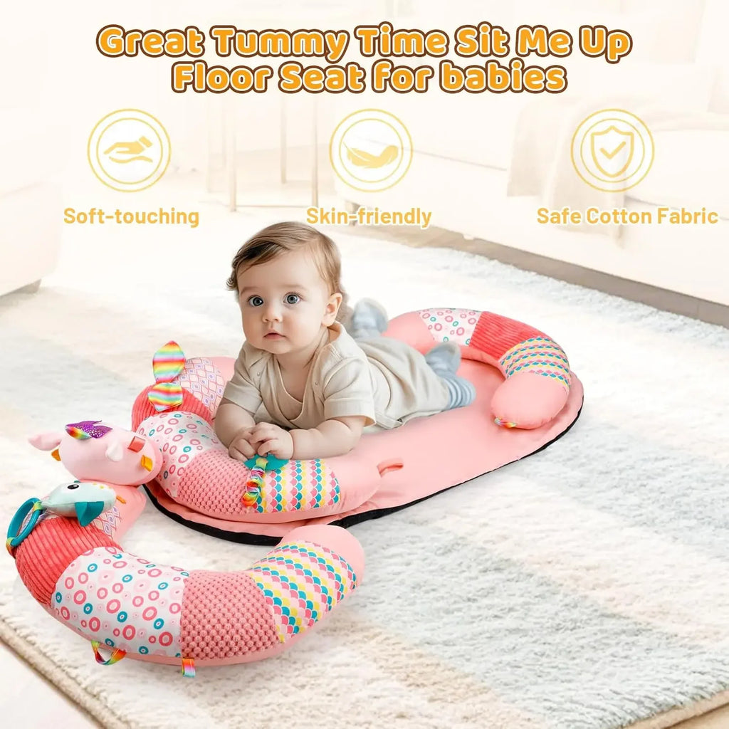 3 in 1 Baby Tummy Time Mat Support Seated Pillow Infant Newborn Toys Sensory Developmental Playmat Gift for Babies Girls Boys