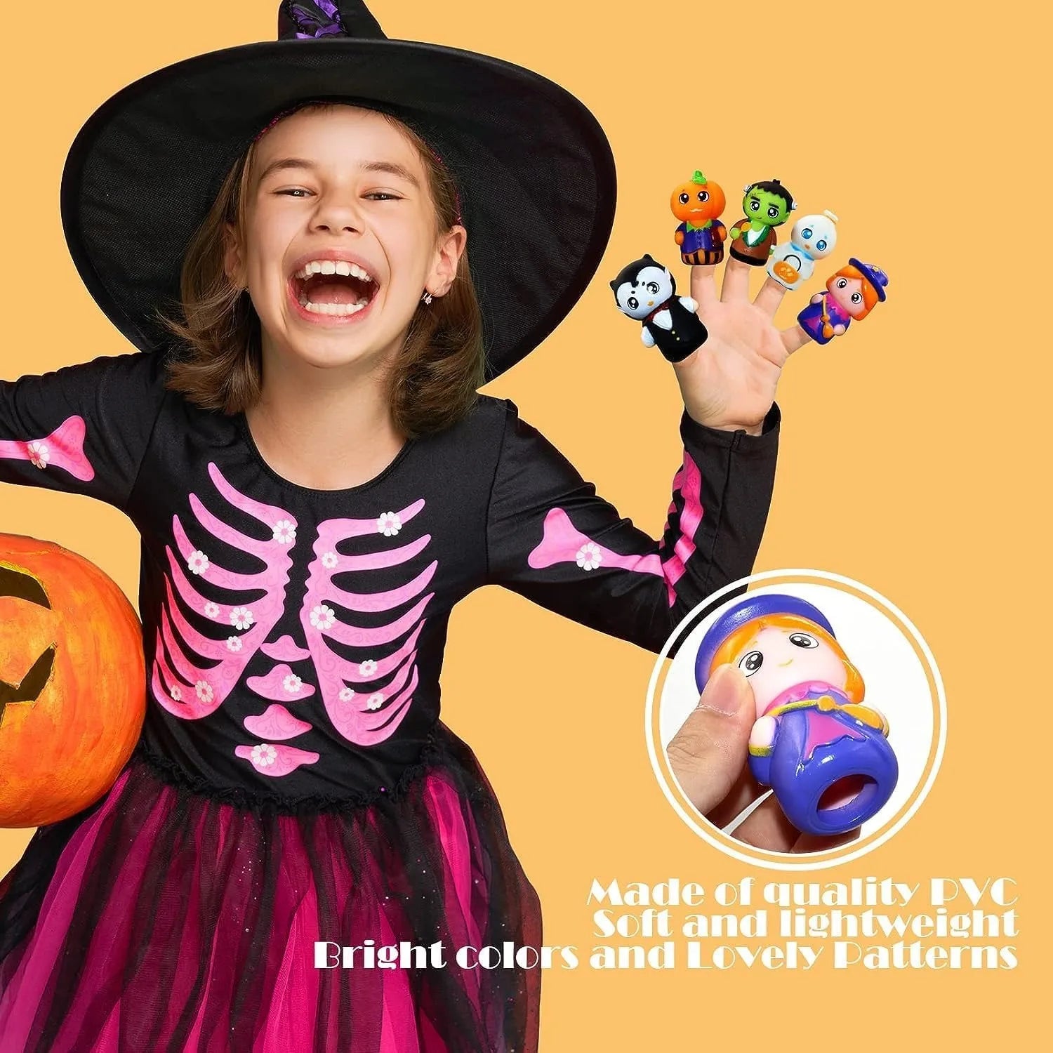 Halloween Finger Puppets Ghost Vampire Witch Pumpkin Frankenstein Characters Finger Puppets Set for Party Favors Pretend Play