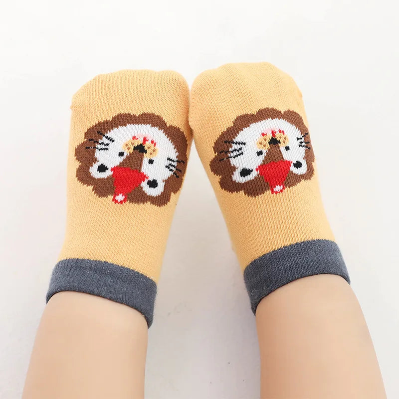 6 Pairs Spring Summer Kids Cotton Socks Children Autumn Cute Cartoon Animal Pattern Comfy Breathable Baby Non-slip Floor Socks