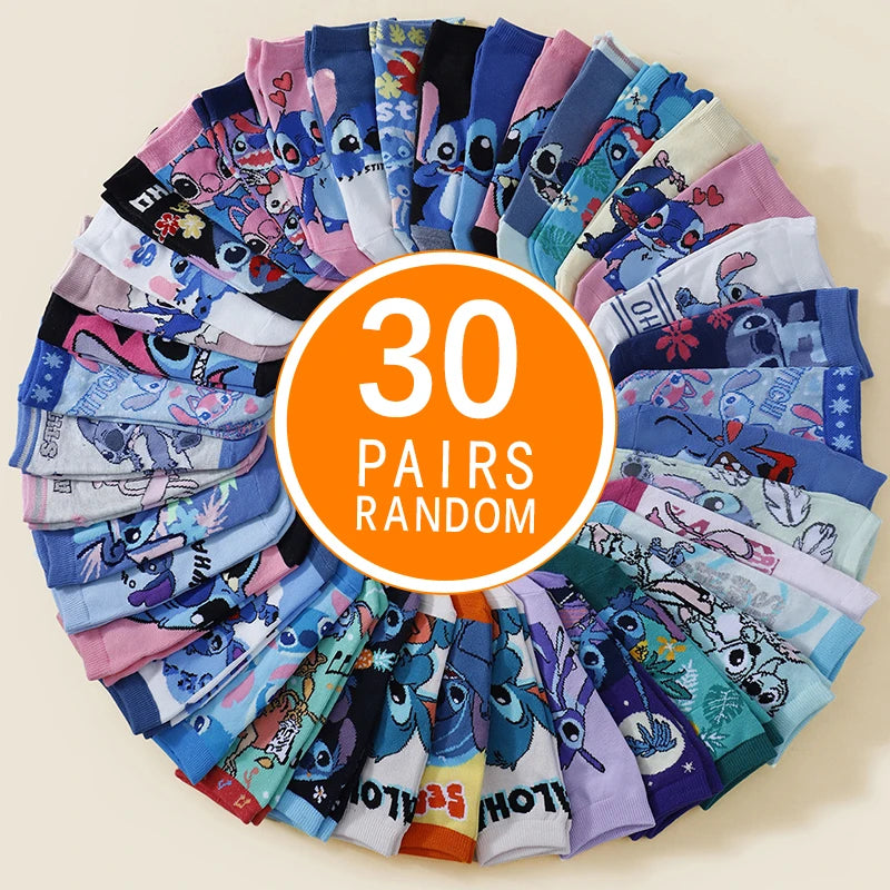 10/20/30 Double Spring/Summer Unisex Fashion Disney Cute Anime Cartoon Stitch Versatile Casual Breathable Straight Socks
