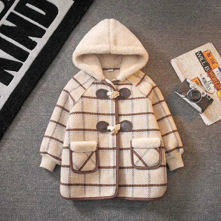 Boys Winter Wool Coat 2025 New Style Kids Thickened Fleece Lined Plaid Wool Jacket Thick Winter Clothing