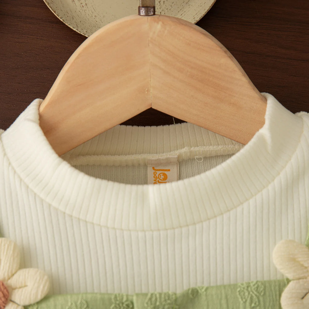 Spring And Autumn New Fake Two Piece Long Sleeve Baby Girl Dress, Sweet Bow Children'S Clothing For Babies Aged 0-3 Years