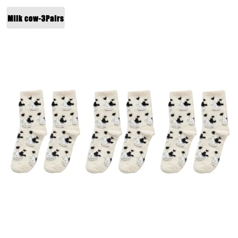 Winter Warm Padded Socks Thickened Mink Plush SocksCute Cartoon Soft Comfortable SkinFriendly Girls Socks Autumn Home Sleepwear