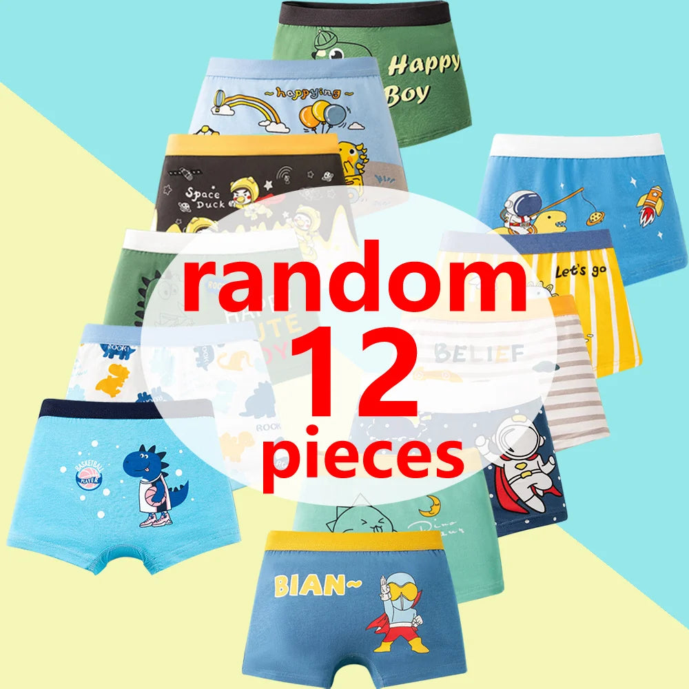 1/4/8/12 Pcs/pack Boys Boxer Briefs Kids Cotton Underwear Baby Boy Underpants Teenager Cartoon Print Soft Children Panties 4-12Y